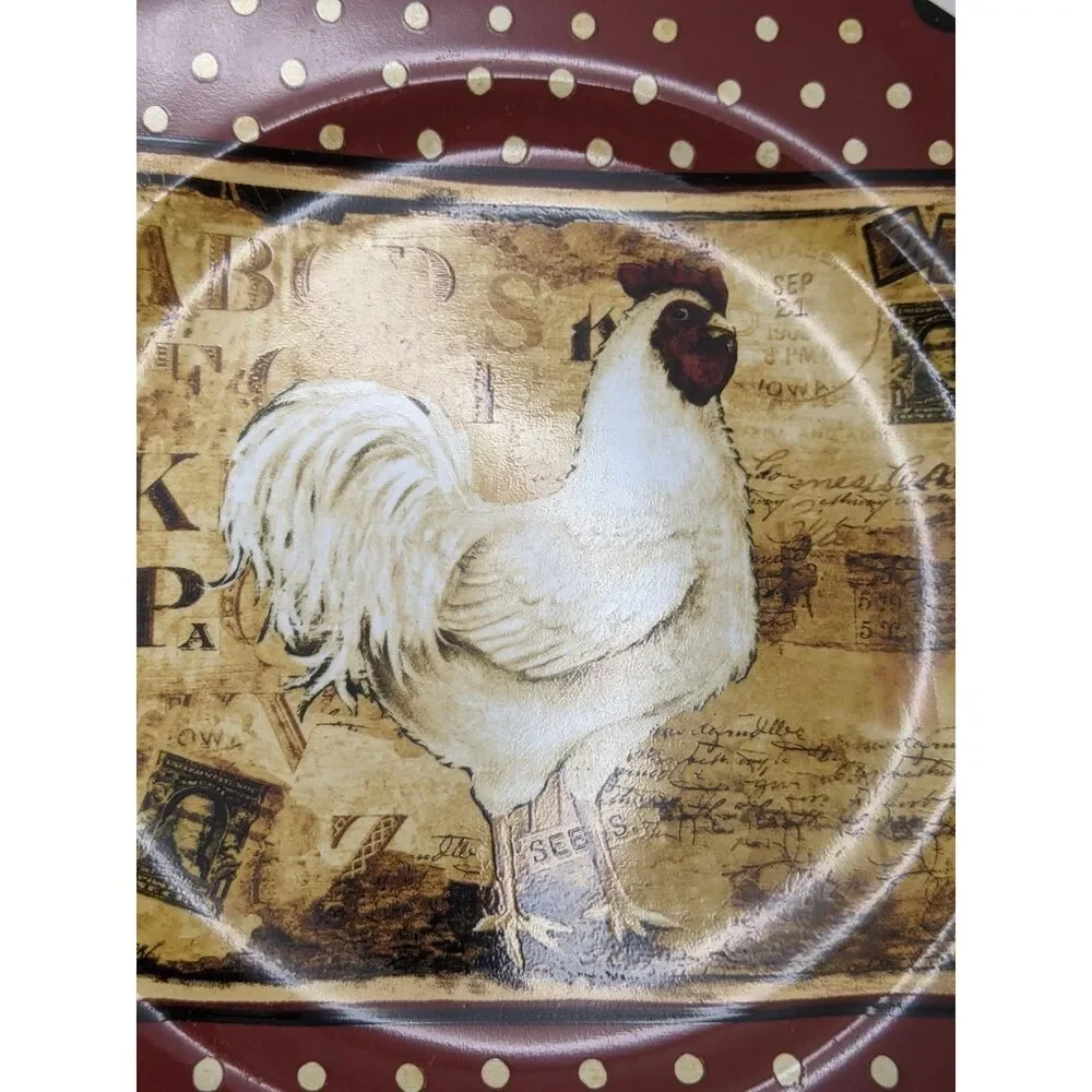 Retro Rooster Chicken Plate Sakura Salad Dish Kimberly Poloson Polka Dots
